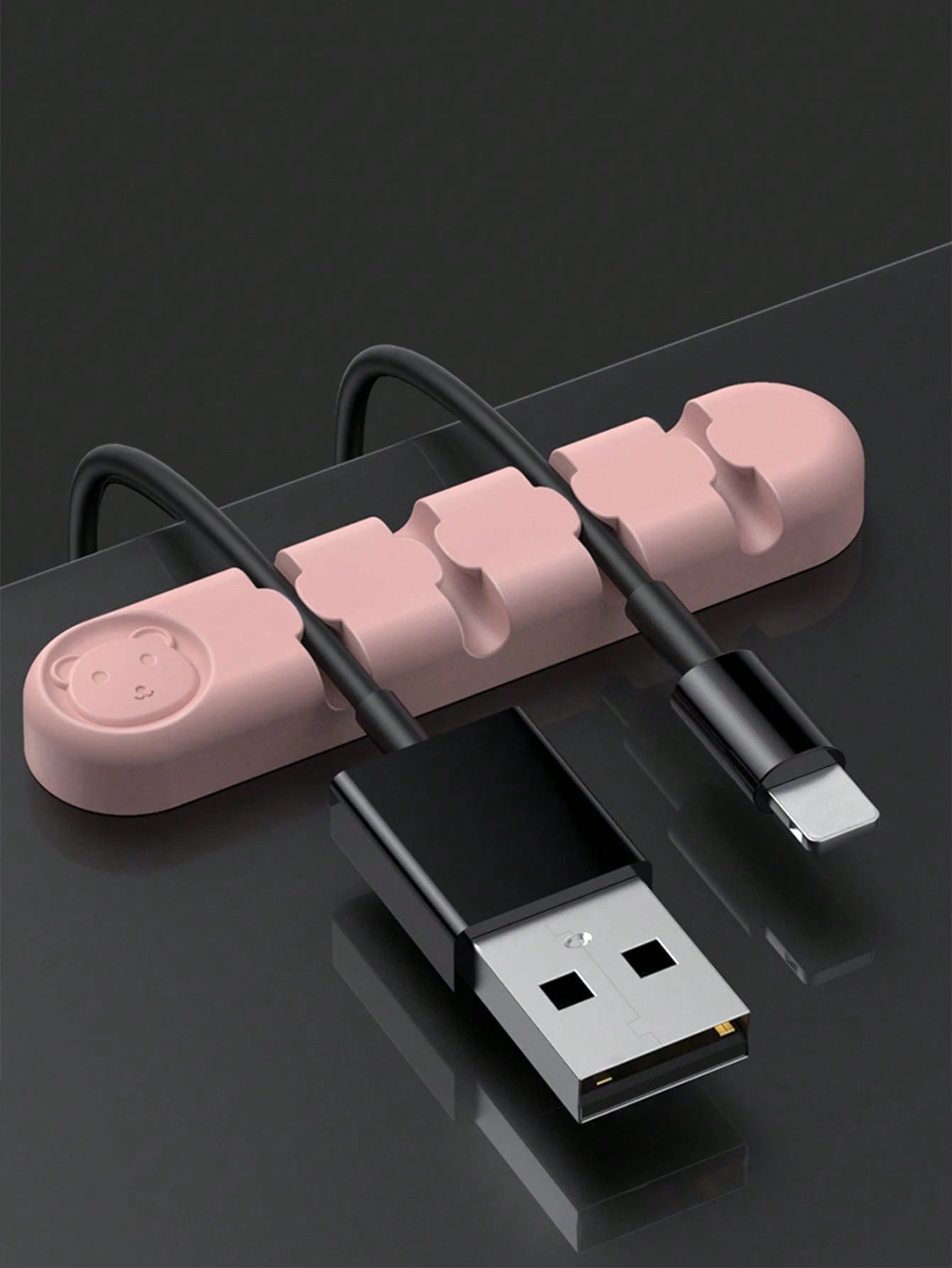 Cute Bear Silicone Cable Organizer Clip Self Adhesive Wire Cord Holder Desk Cable Management Clips For USB Charging Cable Earphone Cord Storage