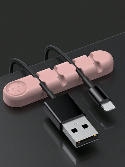 Cute Bear Silicone Cable Organizer Clip Self Adhesive Wire Cord Holder Desk Cable Management Clips For USB Charging Cable Earphone Cord Storage