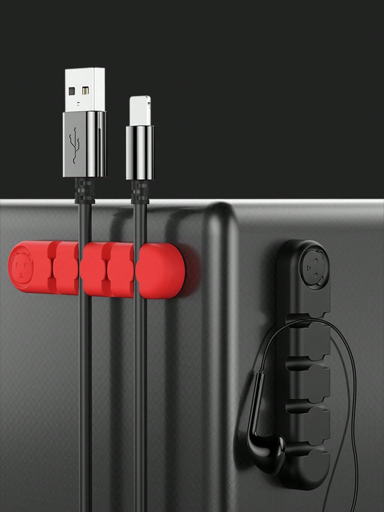 Cute Bear Silicone Cable Organizer Clip Self Adhesive Wire Cord Holder Desk Cable Management Clips For USB Charging Cable Earphone Cord Storage