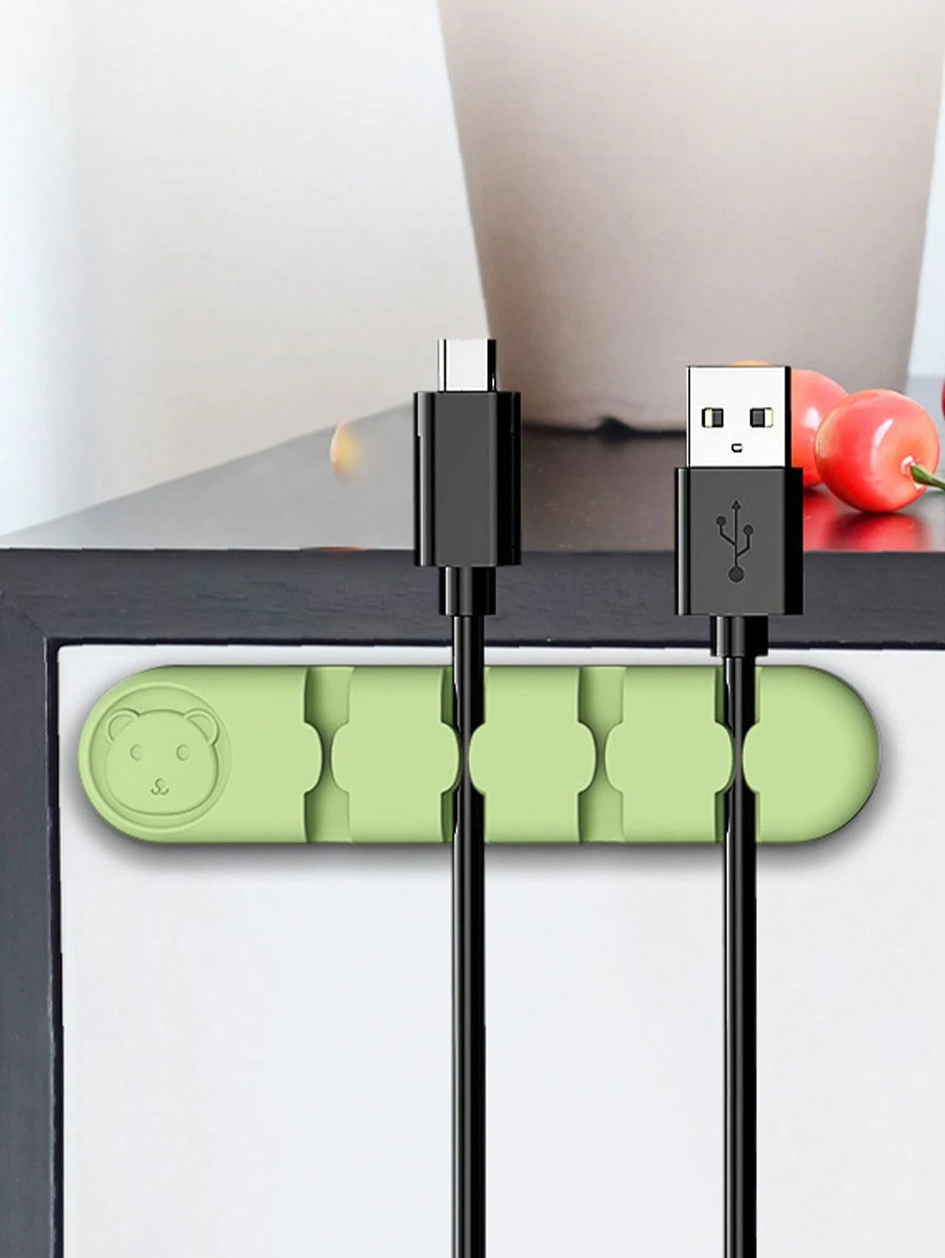 Cute Bear Silicone Cable Organizer Clip Self Adhesive Wire Cord Holder Desk Cable Management Clips For USB Charging Cable Earphone Cord Storage