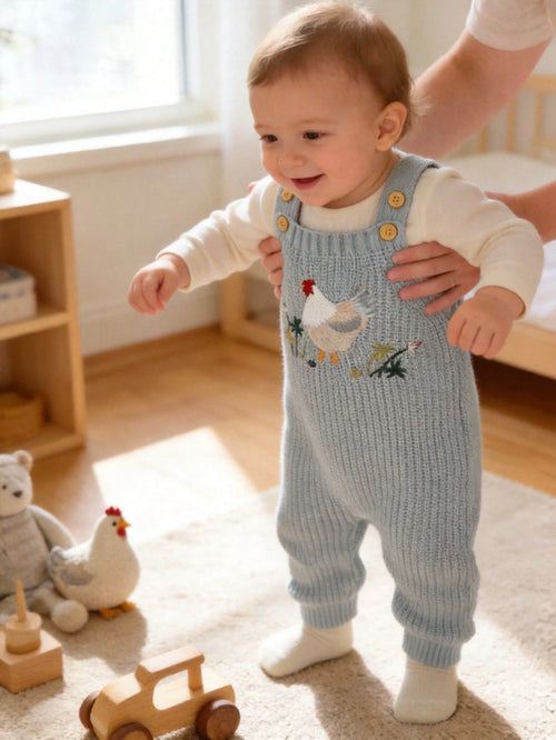 Cute Chicken Pattern Jumpsuit, Suitable For Spring, Autumn/Winter, Fit For Baby Boys And Girls