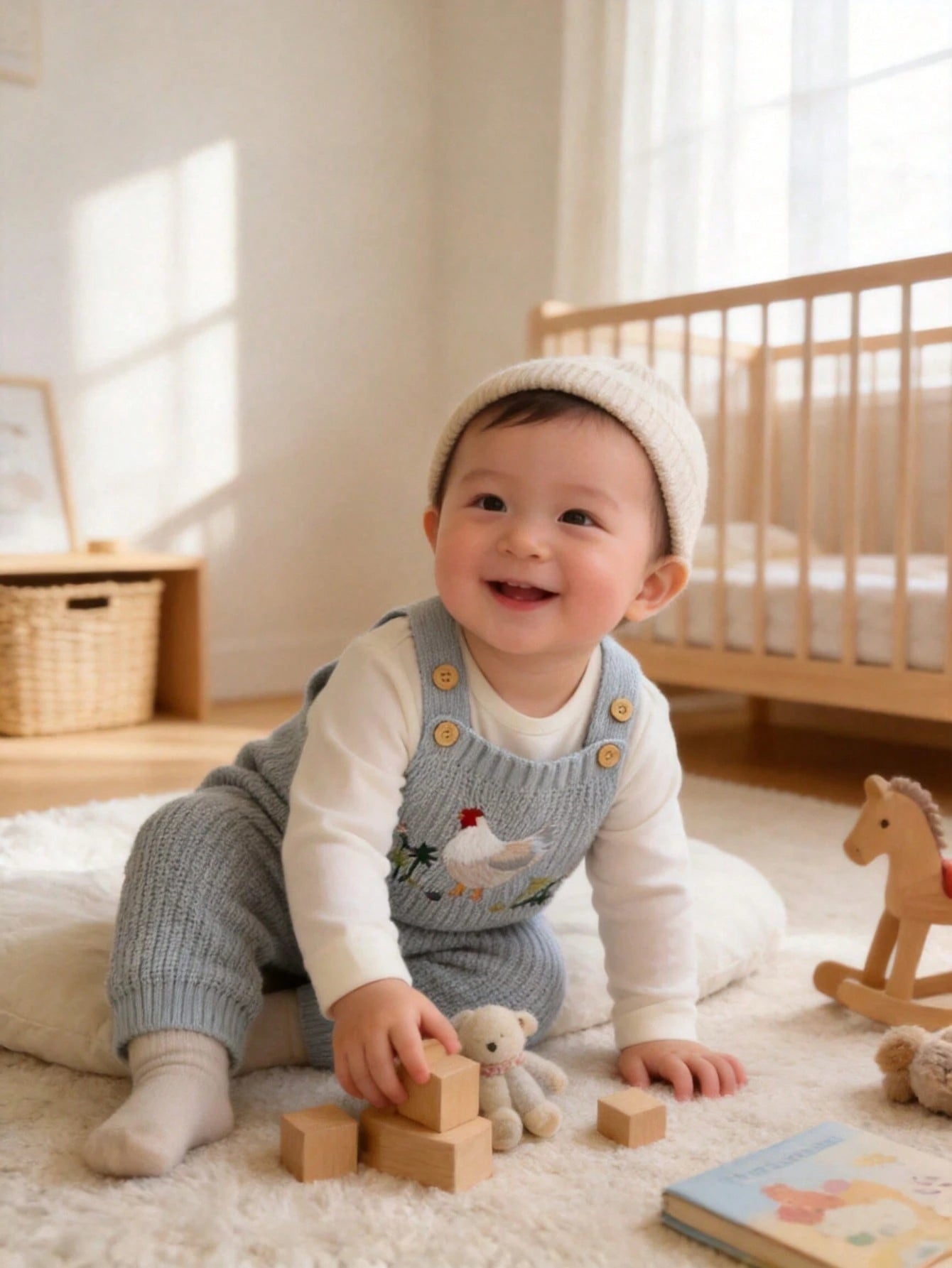 Cute Chicken Pattern Jumpsuit, Suitable For Spring, Autumn/Winter, Fit For Baby Boys And Girls