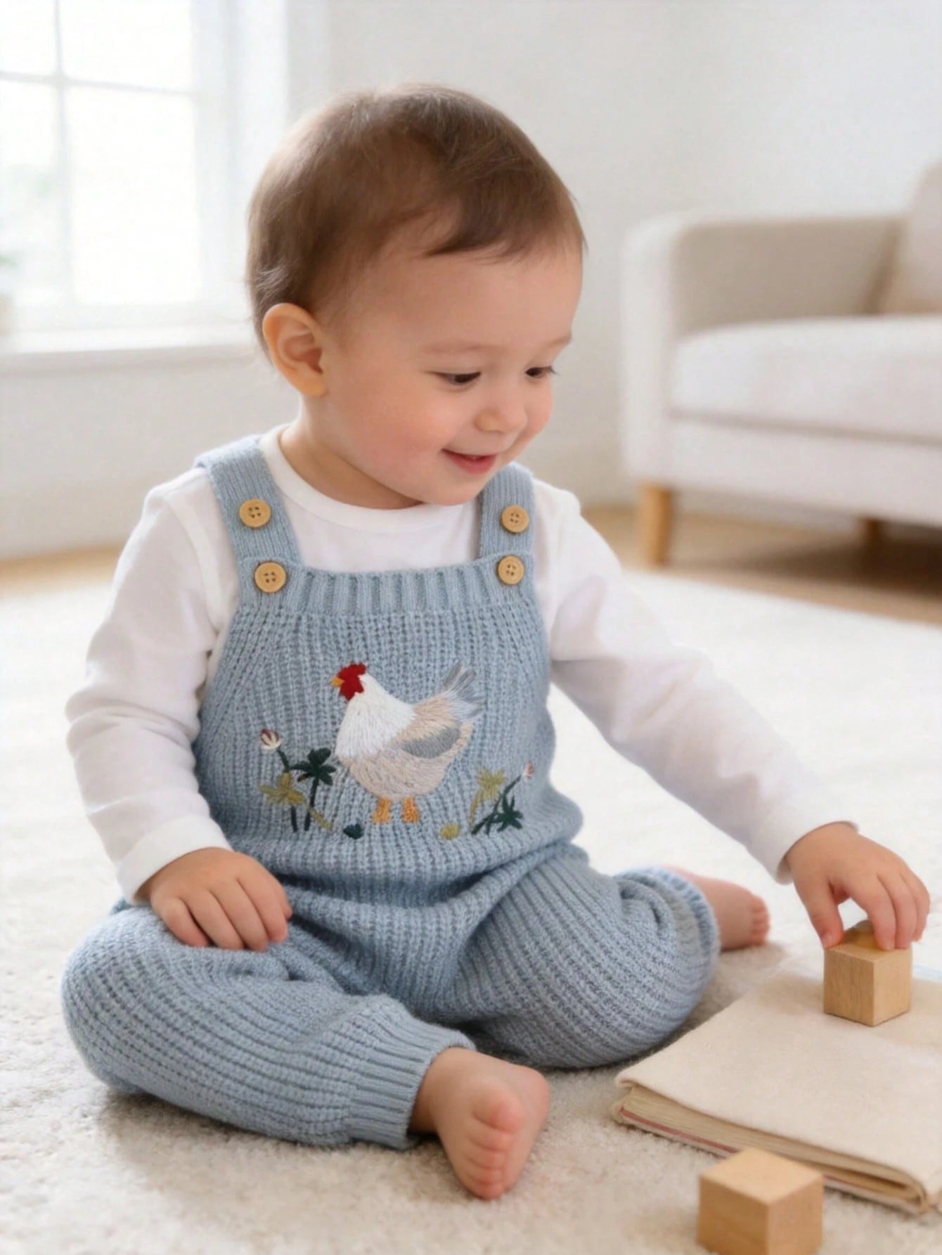 Cute Chicken Pattern Jumpsuit, Suitable For Spring, Autumn/Winter, Fit For Baby Boys And Girls