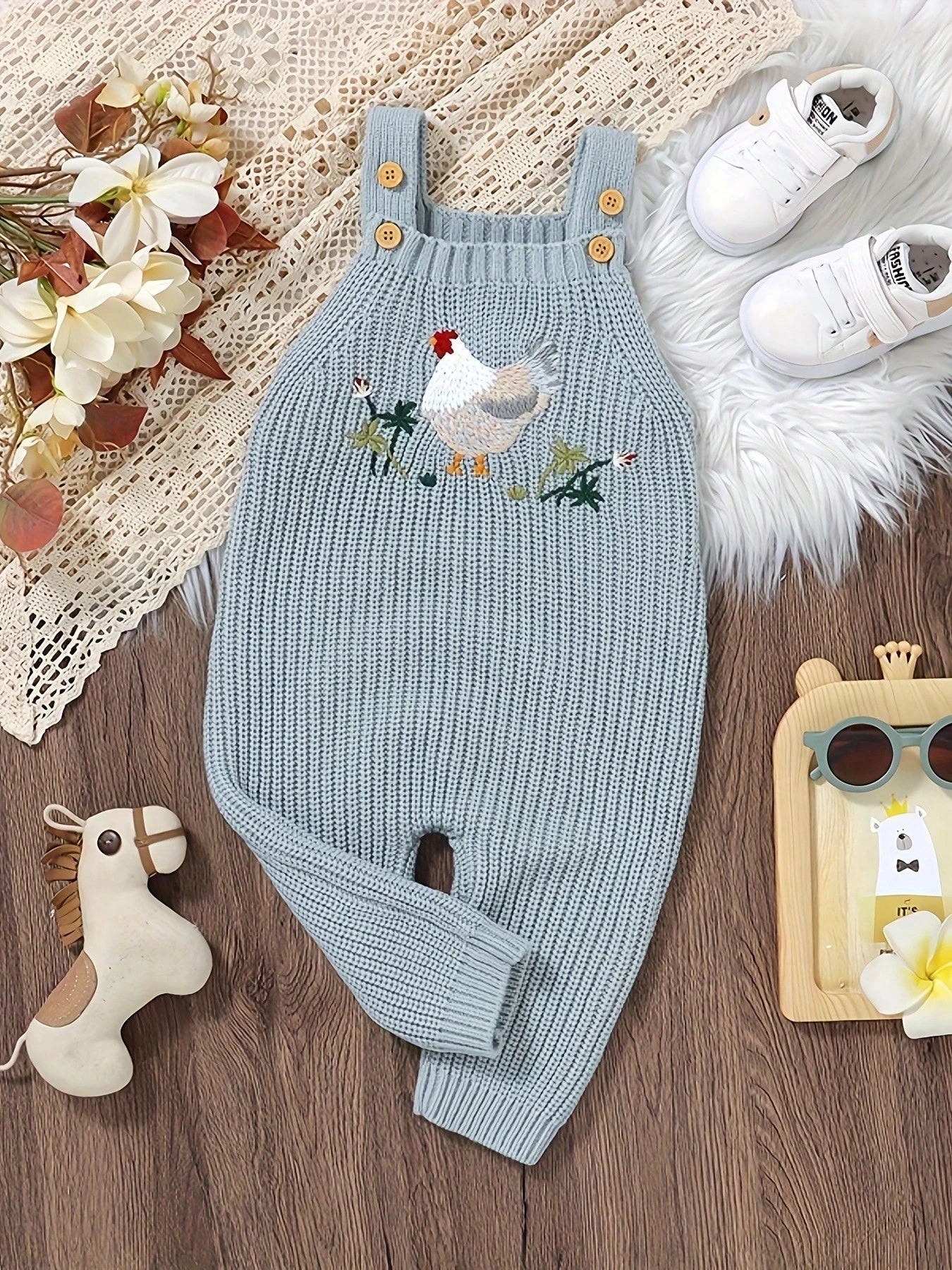 Cute Chicken Pattern Jumpsuit, Suitable For Spring, Autumn/Winter, Fit For Baby Boys And Girls