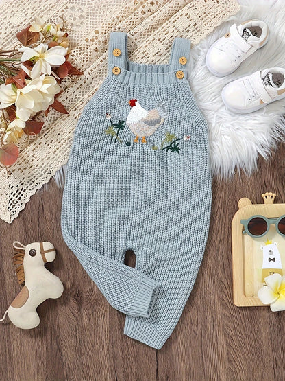 Cute Chicken Pattern Jumpsuit, Suitable For Spring, Autumn/Winter, Fit For Baby Boys And Girls