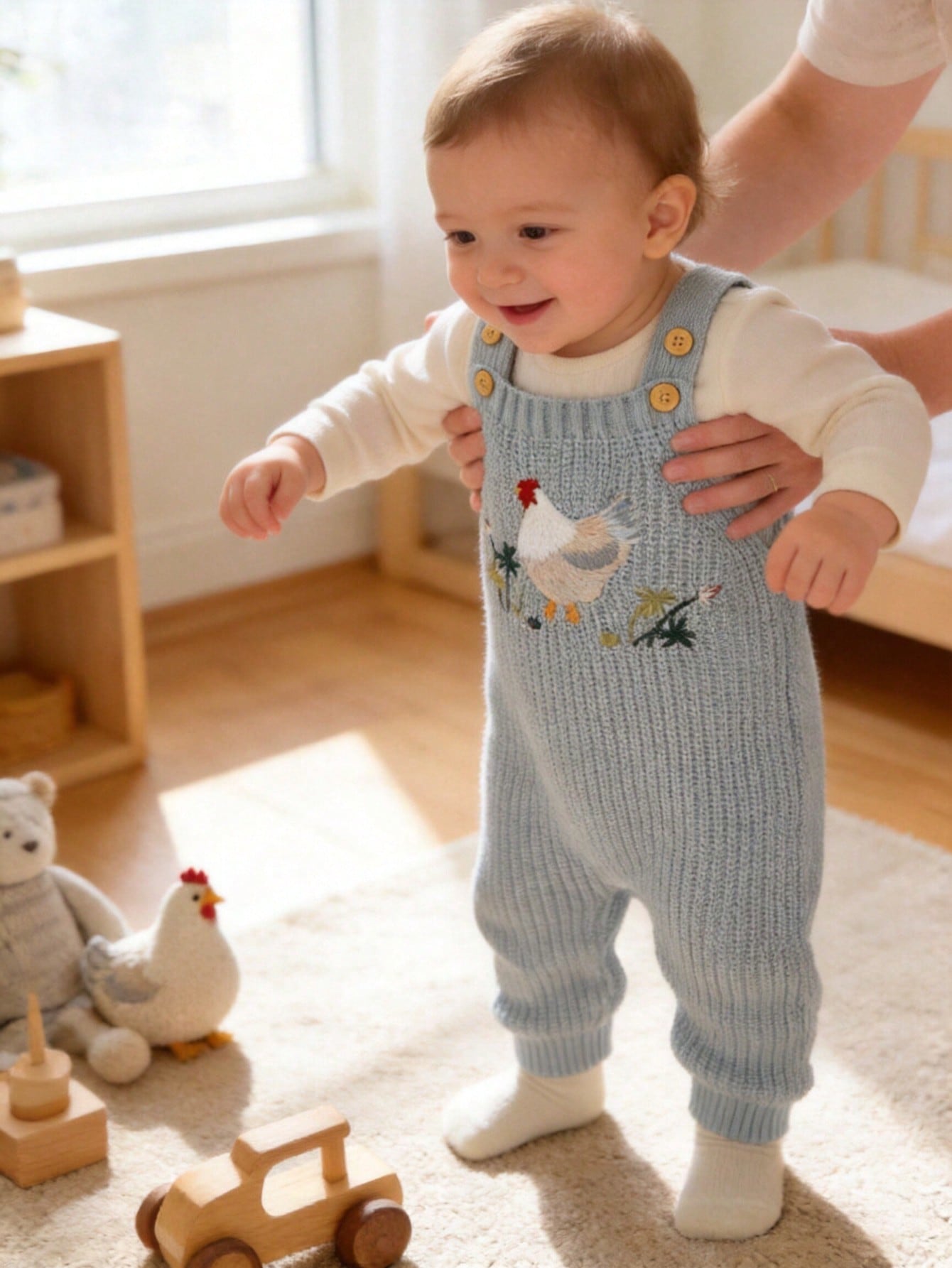 Cute Chicken Pattern Jumpsuit, Suitable For Spring, Autumn/Winter, Fit For Baby Boys And Girls