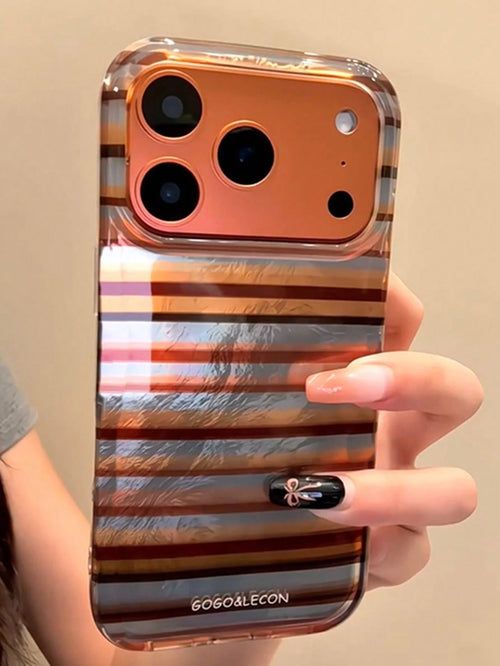 Cute Double Color Stripe Pattern Laser Soft Phone Case Compatible With IPhone 17 Pro Max 17Pro 17Air 17 16 15 14 13 12 Pro Max 11 Cases Stylish Protection Back Cover Gift
