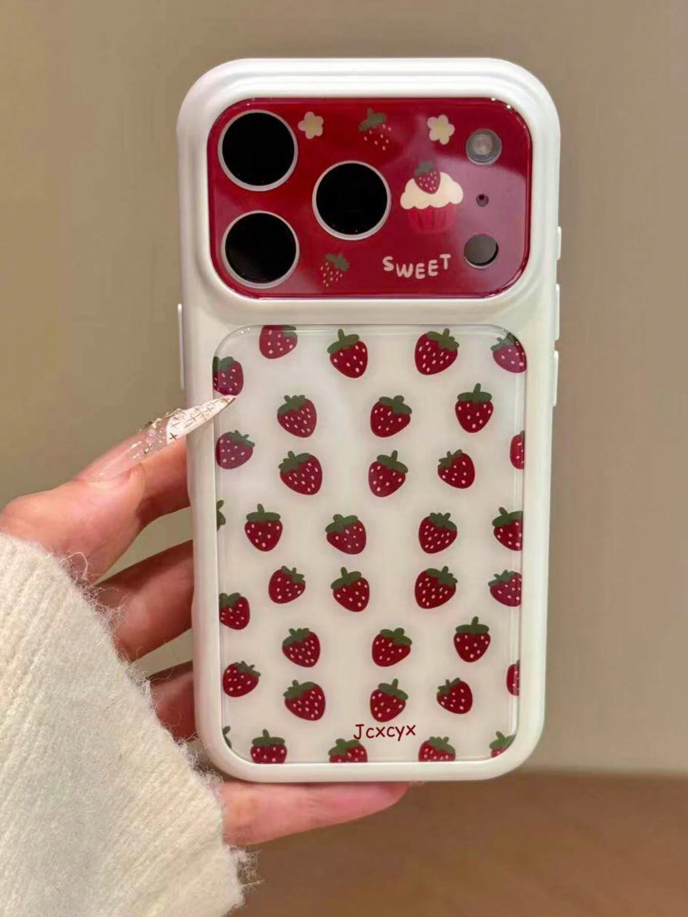 Cute Full-Screen Red Strawberry Dessert White Background Phone Case, Suitable For IPhone 17 Pro Max 16 15 14 Pro Max, Girly Fresh Sweet Protective Back Cover