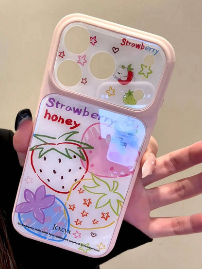 Cute Full-Screen Red Strawberry Dessert White Background Phone Case, Suitable For IPhone 17 Pro Max 16 15 14 Pro Max, Girly Fresh Sweet Protective Back Cover