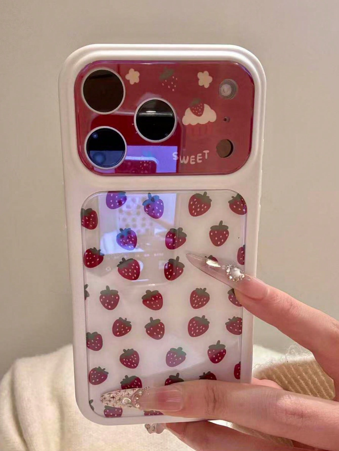 Cute Full-Screen Red Strawberry Dessert White Background Phone Case, Suitable For IPhone 17 Pro Max 16 15 14 Pro Max, Girly Fresh Sweet Protective Back Cover