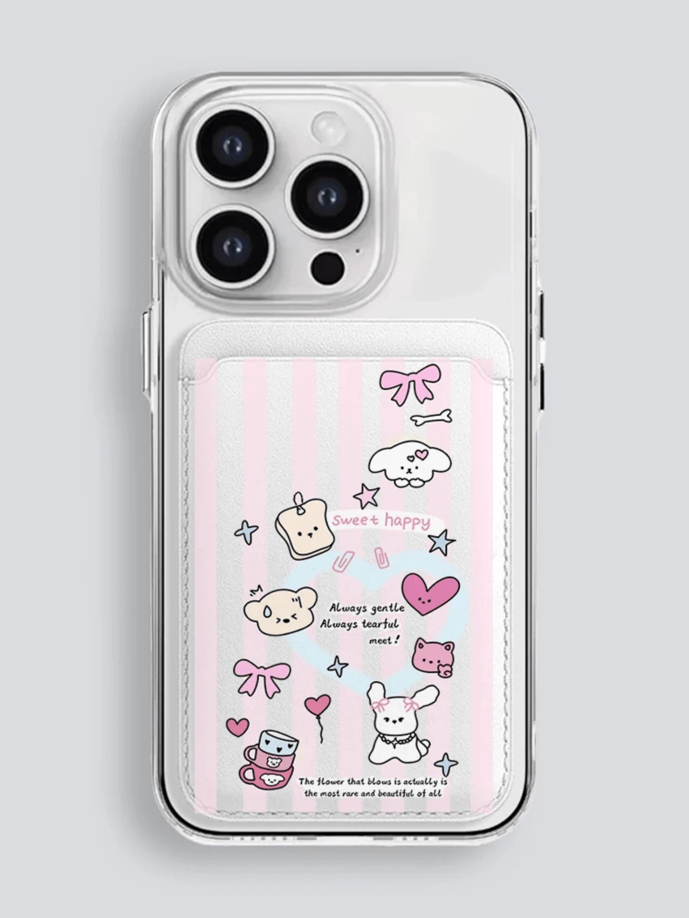 Cute Girly Sketch Style Leather Phone Card Holder Wallet For Magsafe Slim Magnetic Back Pocket Case Accessory