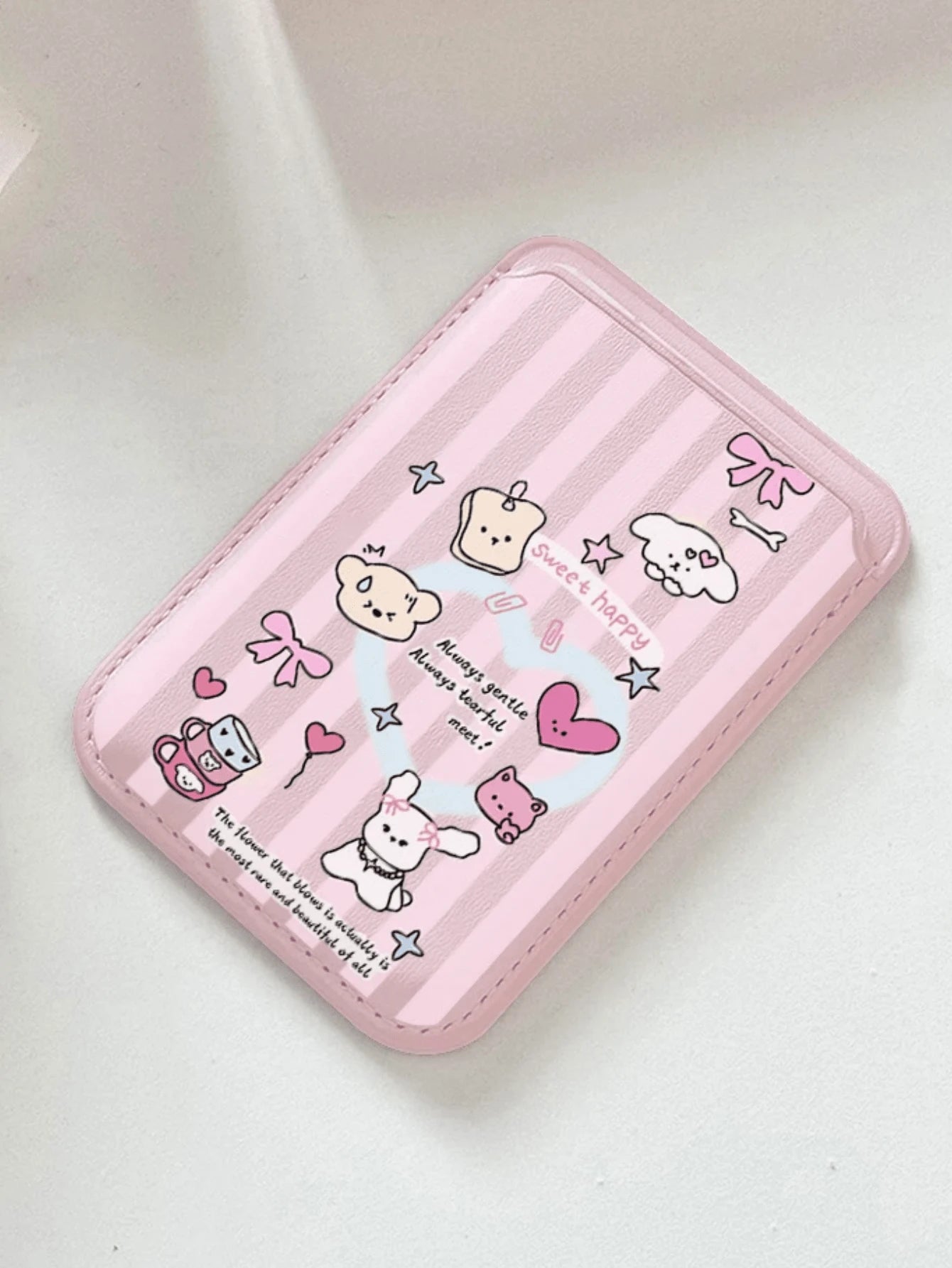 Cute Girly Sketch Style Leather Phone Card Holder Wallet For Magsafe Slim Magnetic Back Pocket Case Accessory