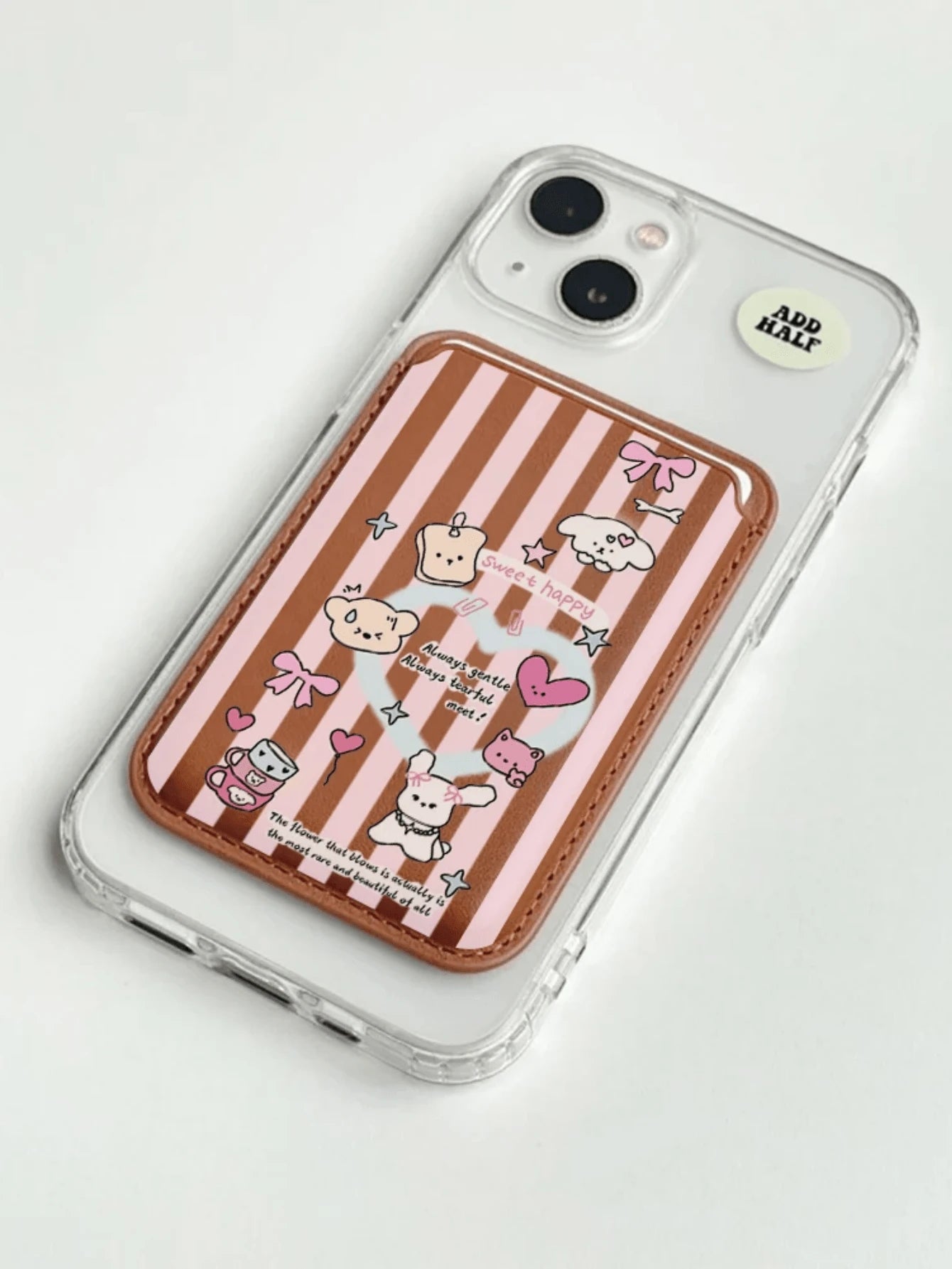 Cute Girly Sketch Style Leather Phone Card Holder Wallet For Magsafe Slim Magnetic Back Pocket Case Accessory