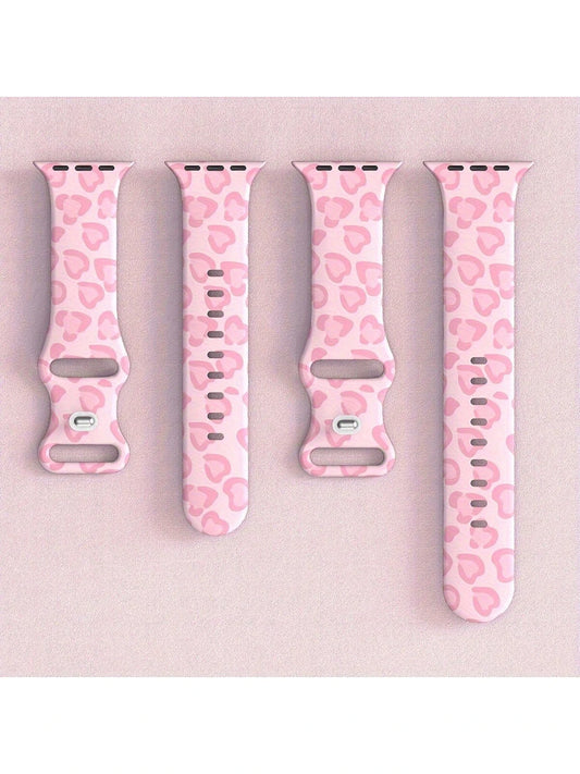 Cute Pink Leopard Print Soft Silicone Adjustable Watch Band, Unisex Decorative Buckle