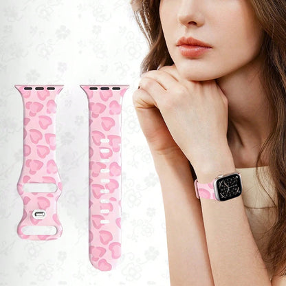 Cute Pink Leopard Print Soft Silicone Adjustable Watch Band, Unisex Decorative Buckle
