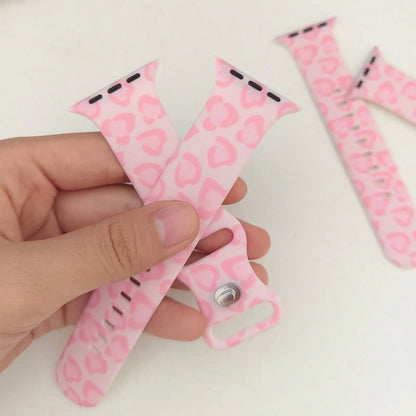 Cute Pink Leopard Print Soft Silicone Adjustable Watch Band, Unisex Decorative Buckle