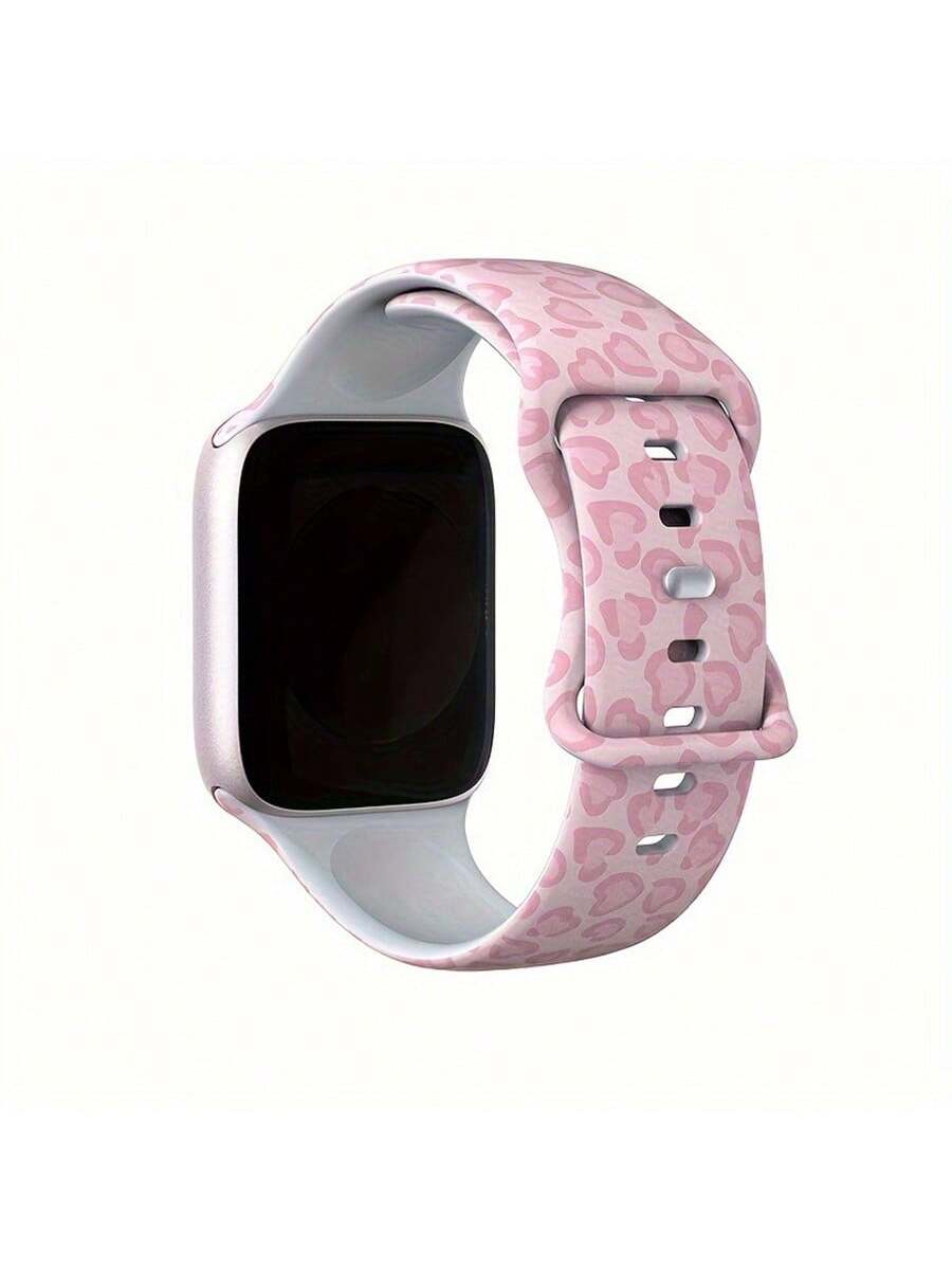 Cute Pink Leopard Print Soft Silicone Adjustable Watch Band, Unisex Decorative Buckle