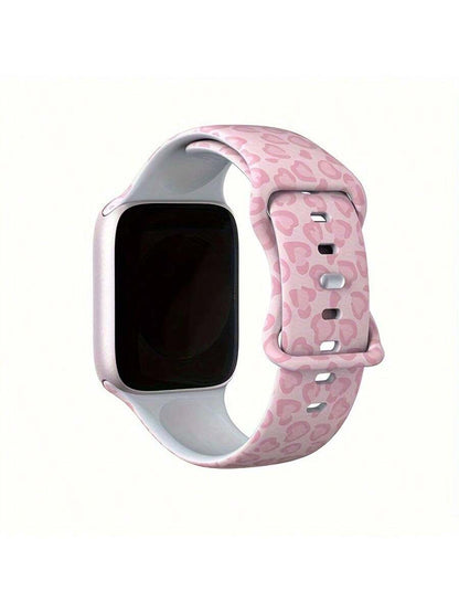 Cute Pink Leopard Print Soft Silicone Adjustable Watch Band, Unisex Decorative Buckle