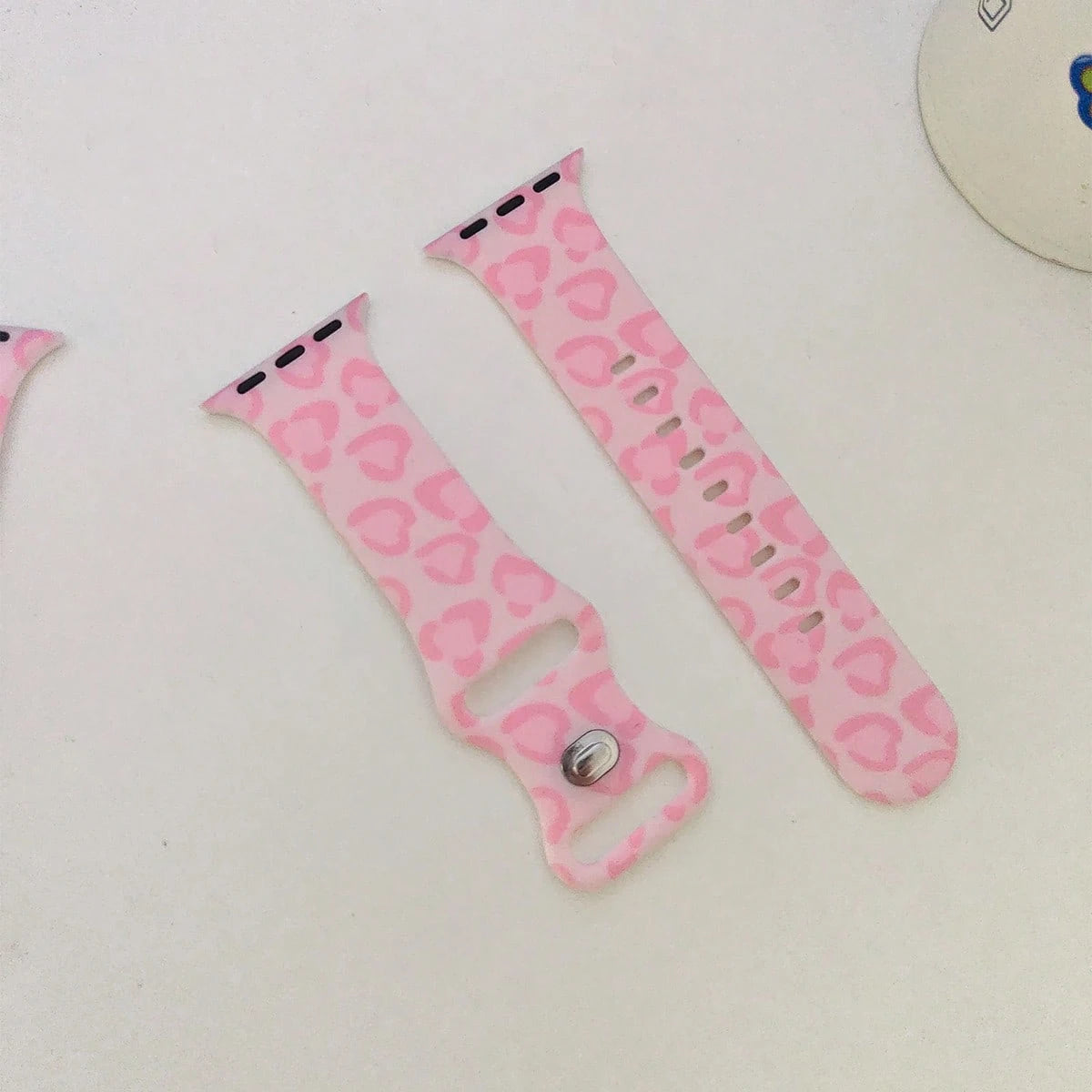 Cute Pink Leopard Print Soft Silicone Adjustable Watch Band, Unisex Decorative Buckle