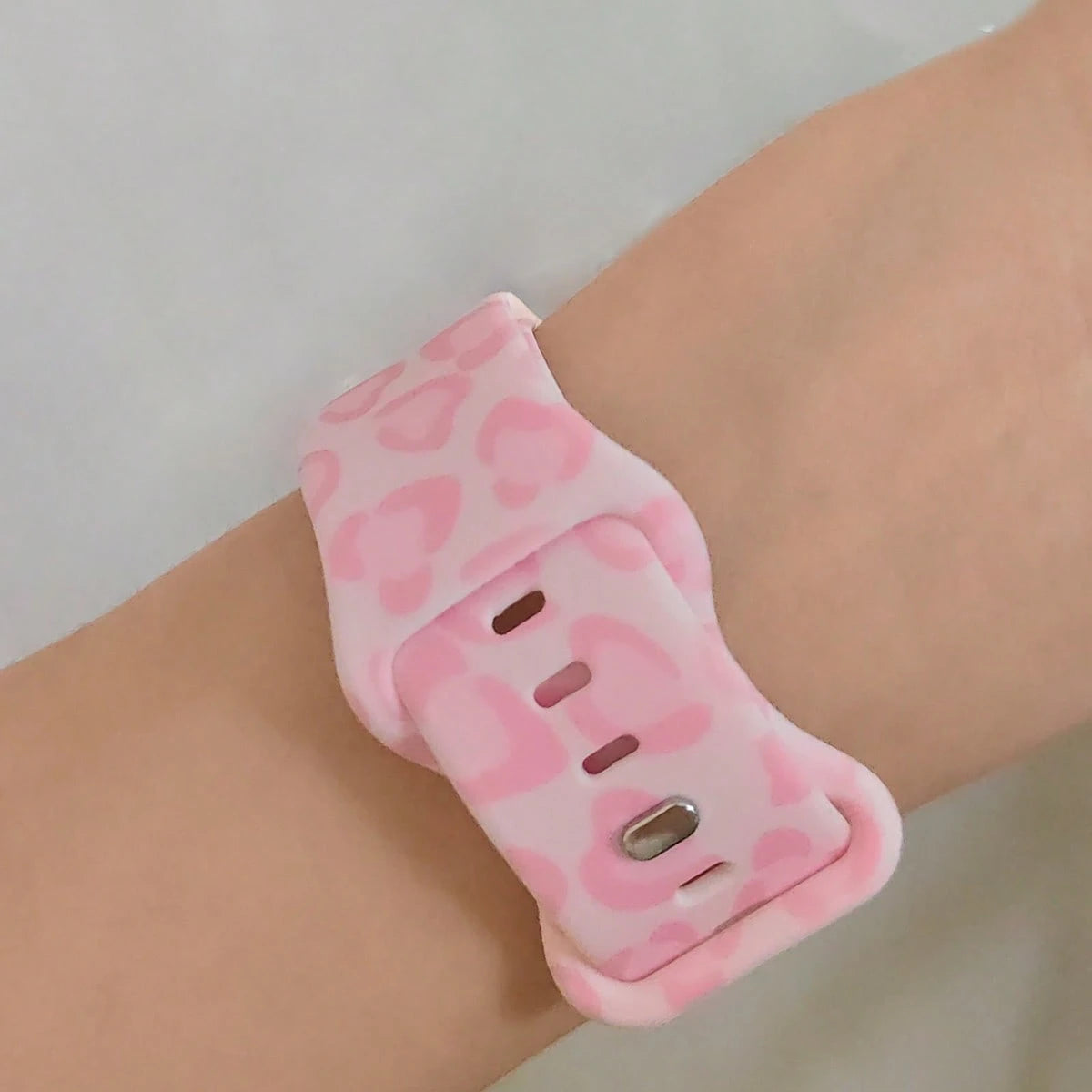 Cute Pink Leopard Print Soft Silicone Adjustable Watch Band, Unisex Decorative Buckle