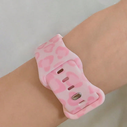 Cute Pink Leopard Print Soft Silicone Adjustable Watch Band, Unisex Decorative Buckle