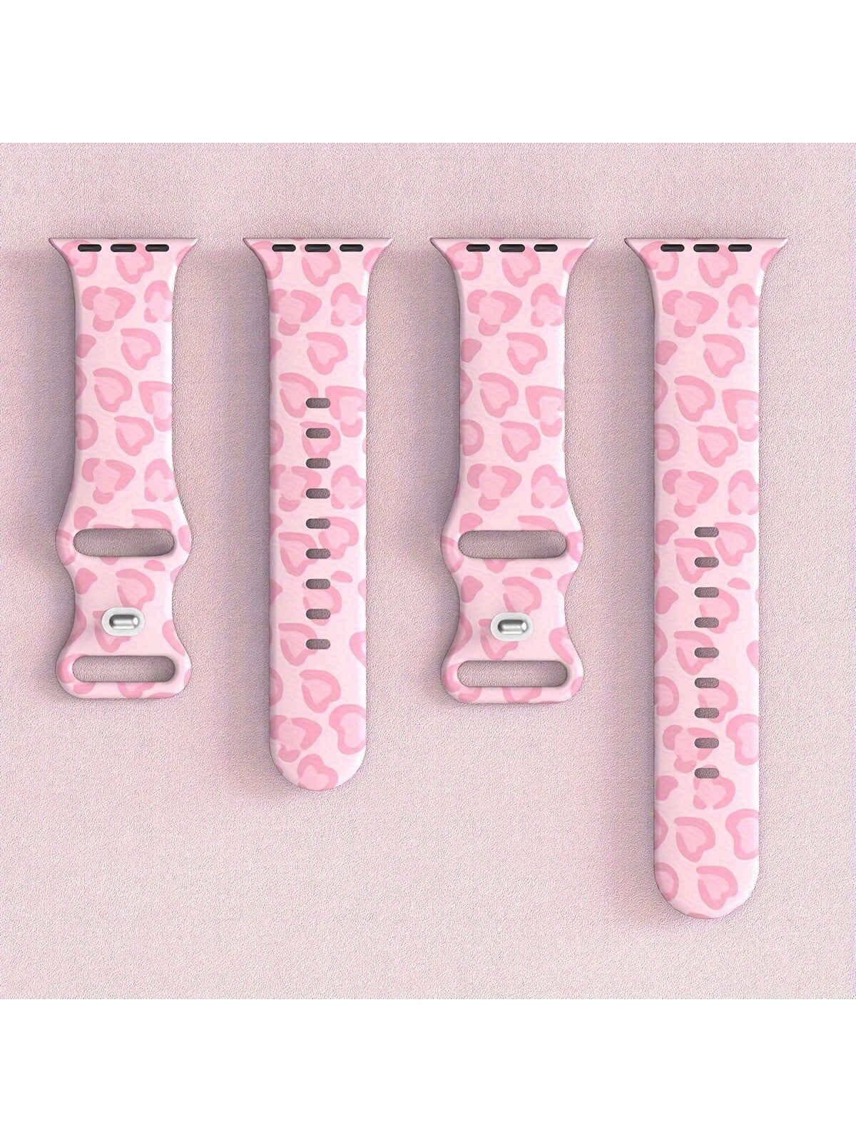 Cute Pink Leopard Print Soft Silicone Adjustable Watch Band, Unisex Decorative Buckle