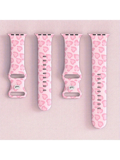Cute Pink Leopard Print Soft Silicone Adjustable Watch Band, Unisex Decorative Buckle