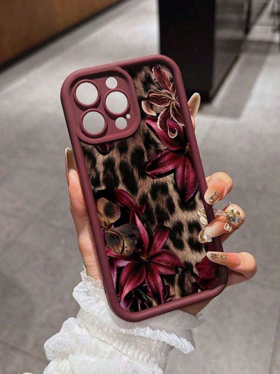 Cute Pink Lily Flower & Leopard Print Matte Anti-Drop Phone Case Compatible With IPhone 11, 12, 13, 14, 15, 16, 13 Pro Max, 16 Plus, XR, 7, 8 Plus, 17 Pro Max, AIR