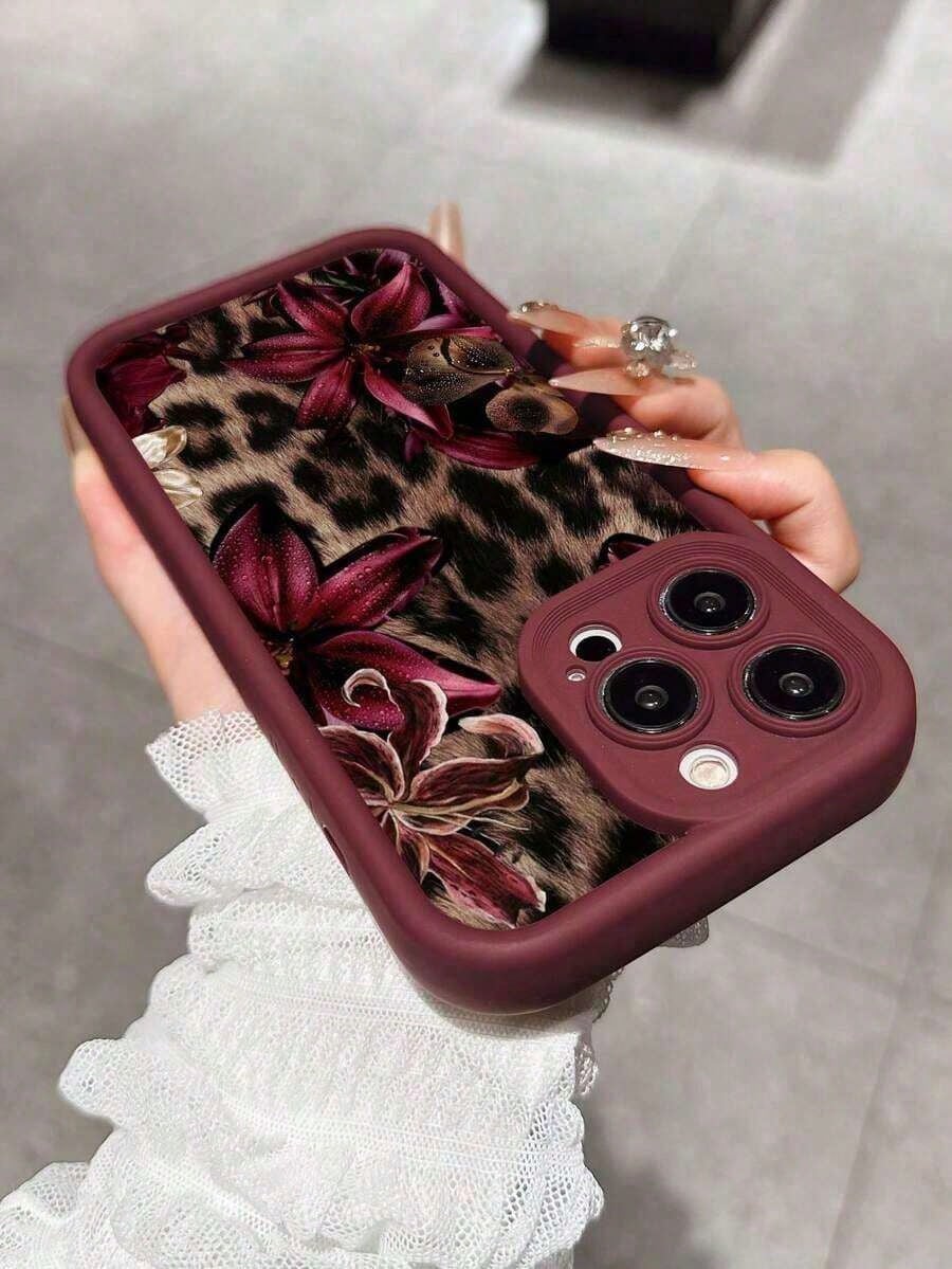 Cute Pink Lily Flower & Leopard Print Matte Anti-Drop Phone Case Compatible With IPhone 11, 12, 13, 14, 15, 16, 13 Pro Max, 16 Plus, XR, 7, 8 Plus, 17 Pro Max, AIR