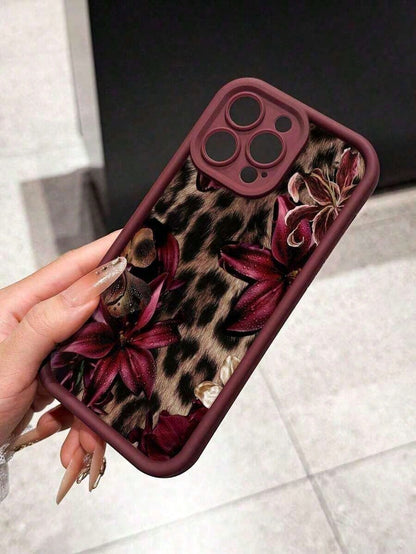 Cute Pink Lily Flower & Leopard Print Matte Anti-Drop Phone Case Compatible With IPhone 11, 12, 13, 14, 15, 16, 13 Pro Max, 16 Plus, XR, 7, 8 Plus, 17 Pro Max, AIR