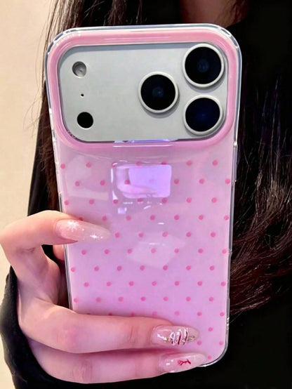 Cute Pink Polka Dot Pattern Glossy Jelly Phone Case, Compatible With IPhone 17 Pro Max 16 Pro Max 17 16 15 14 13 12 Pro Max 11, Cute Shockproof Soft Back Cover