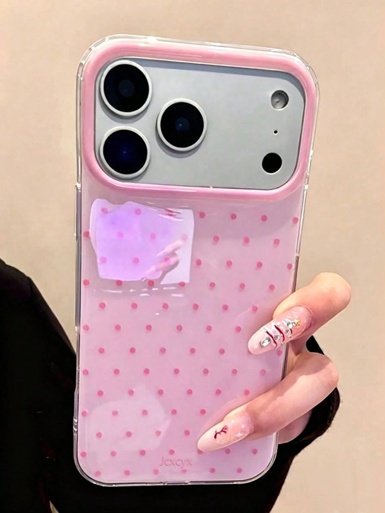 Cute Pink Polka Dot Pattern Glossy Jelly Phone Case, Compatible With IPhone 17 Pro Max 16 Pro Max 17 16 15 14 13 12 Pro Max 11, Cute Shockproof Soft Back Cover