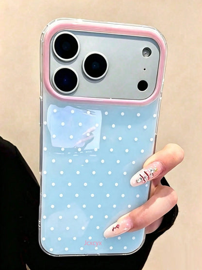Cute Pink Polka Dot Pattern Glossy Jelly Phone Case, Compatible With IPhone 17 Pro Max 16 Pro Max 17 16 15 14 13 12 Pro Max 11, Cute Shockproof Soft Back Cover