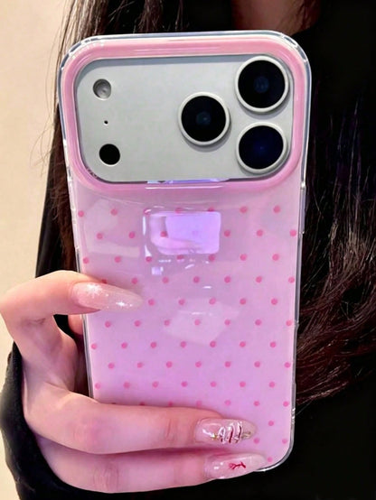 Cute Pink Polka Dot Pattern Glossy Jelly Phone Case, Compatible With IPhone 17 Pro Max 16 Pro Max 17 16 15 14 13 12 Pro Max 11, Cute Shockproof Soft Back Cover