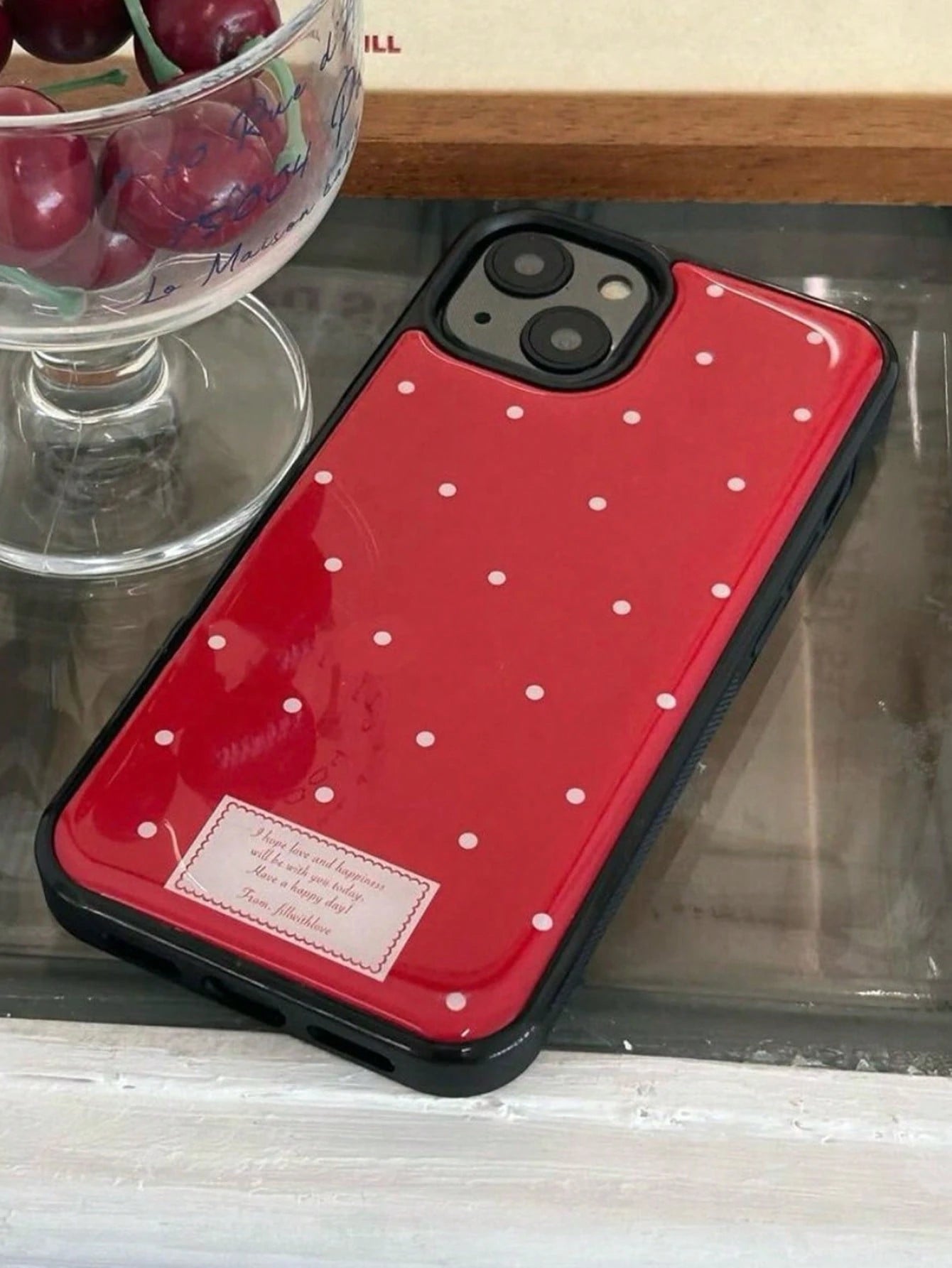 Cute Red Polka Dot Epoxy Phone Case Compatible With IPhone 16 15 14 13 12 11 Pro Max 16 15 14 Plus Glossy Stylish Cases Shockproof Cover Shell
