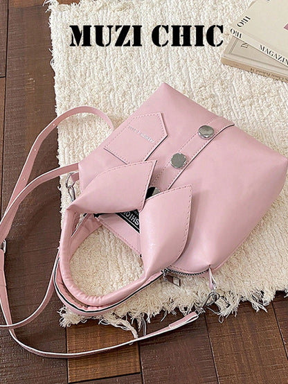 Cute Shirt-Style Handbag With Structured Shape In Soft Pink, Featuring Pointed Collar, Faux Buttons And Small Chest Pocket, Lightweight And Portable, Perfect For Dates, Weekend Trips And Shopping, Fun