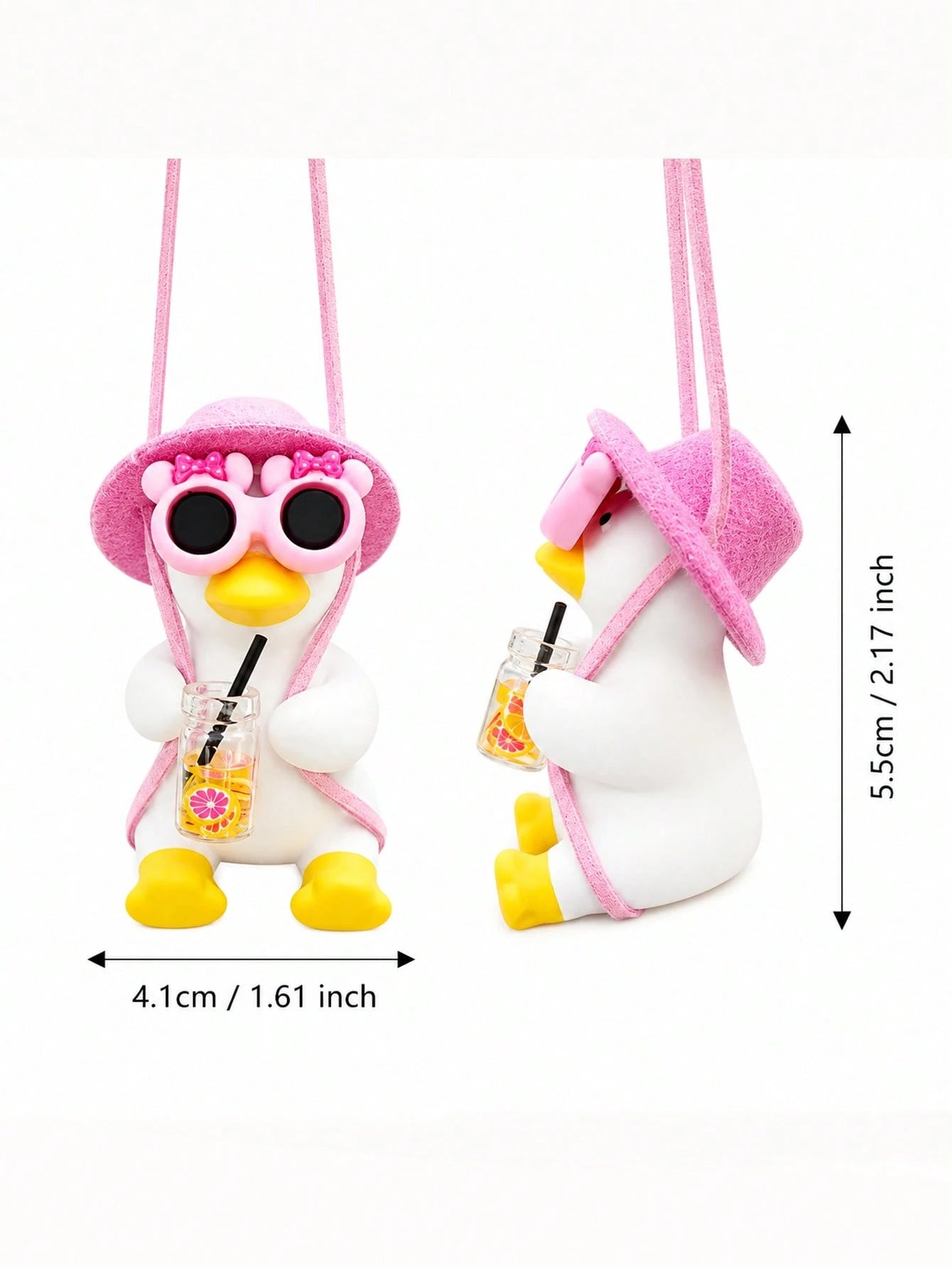 Cute Swinging Fruit Tea Duck Car Rearview Mirror Hanging Ornament, Pink Hat Fashion Glasses Cartoon Duck Pendant, Japanese Style Cute Summer Women's Car Interior Decoration, Girly Car Interior Decor D