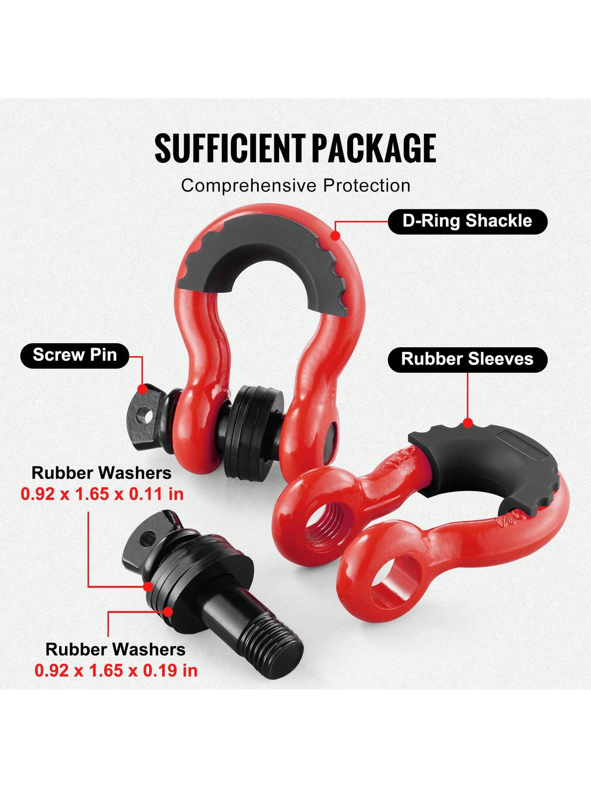 D-Ring Shackle, Synthetic Soft Shackle, Recovery Shackle, 2/4 Pack Alloy Steel Shackles Break Strength With Screw Pin, Isolators & Washers, With Extra Sleeves & Storage Bag For UTV, ATV, Trucks, Heavy