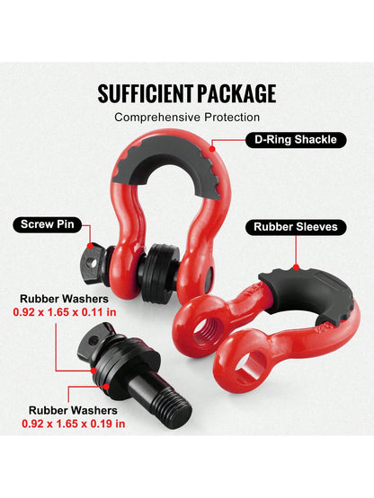 D-Ring Shackle, Synthetic Soft Shackle, Recovery Shackle, 2/4 Pack Alloy Steel Shackles Break Strength With Screw Pin, Isolators & Washers, With Extra Sleeves & Storage Bag For UTV, ATV, Trucks, Heavy