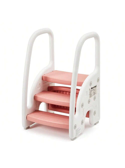 Danolapsi Toddler Step Stool,Plastic Kids 3 Step Stool With Handles Sides,Lightweight Non-Slip,Standing Stool Learning Helper For Toilet Potty Training,Bathroom Sink,Kitchen Counter