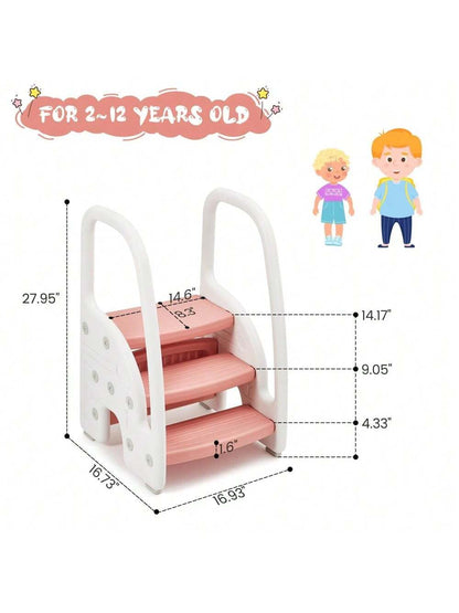 Danolapsi Toddler Step Stool,Plastic Kids 3 Step Stool With Handles Sides,Lightweight Non-Slip,Standing Stool Learning Helper For Toilet Potty Training,Bathroom Sink,Kitchen Counter
