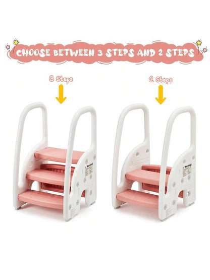 Danolapsi Toddler Step Stool,Plastic Kids 3 Step Stool With Handles Sides,Lightweight Non-Slip,Standing Stool Learning Helper For Toilet Potty Training,Bathroom Sink,Kitchen Counter