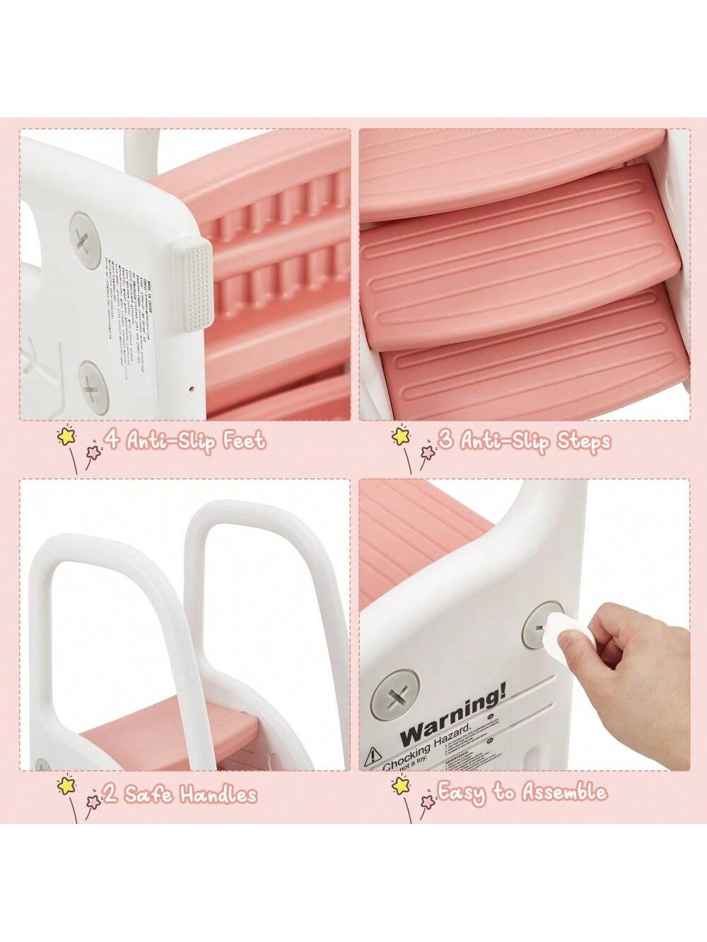 Danolapsi Toddler Step Stool,Plastic Kids 3 Step Stool With Handles Sides,Lightweight Non-Slip,Standing Stool Learning Helper For Toilet Potty Training,Bathroom Sink,Kitchen Counter