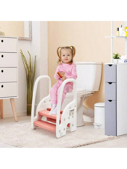 Danolapsi Toddler Step Stool,Plastic Kids 3 Step Stool With Handles Sides,Lightweight Non-Slip,Standing Stool Learning Helper For Toilet Potty Training,Bathroom Sink,Kitchen Counter