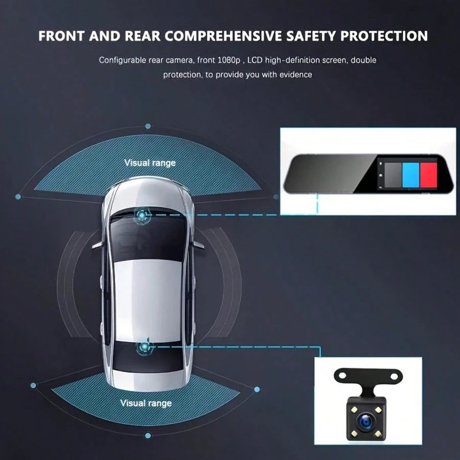 Dash Cam For Car, 4.5-Inch Rearview Mirror 1080P, 32G Memory Card(Optional), Front And Rear Dual Cameras, Super Night Vision, Parking Assist, Loop Recording, 24-Hour Parking Monitor, Car Reverse Camer