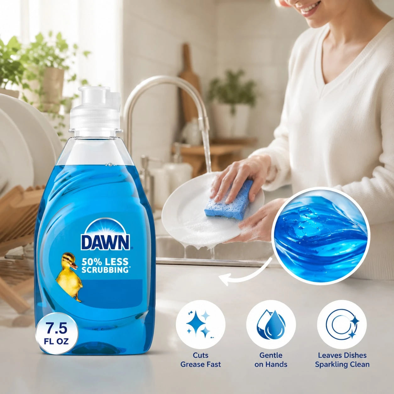 DAWN 2026 New 3 Pack Dish Soap, 7.5 FL OZ Original Scent Liquid Dishwashing Detergent, Powerful Grease Removing Kitchen Tableware Cleaning Liquid For Daily Home Use
