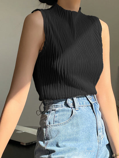 DAZY Business Casual Plain Texture Stand Collar Tank Top Summer