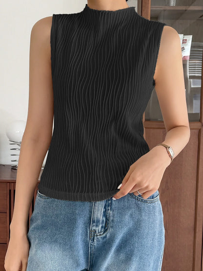 DAZY Business Casual Plain Texture Stand Collar Tank Top Summer