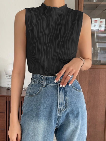 DAZY Business Casual Plain Texture Stand Collar Tank Top Summer