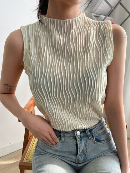DAZY Business Casual Plain Texture Stand Collar Tank Top Summer